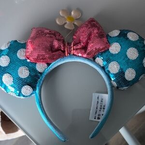 Sequin Polka Dot Minnie-Style Ear Headband with Pink Bow